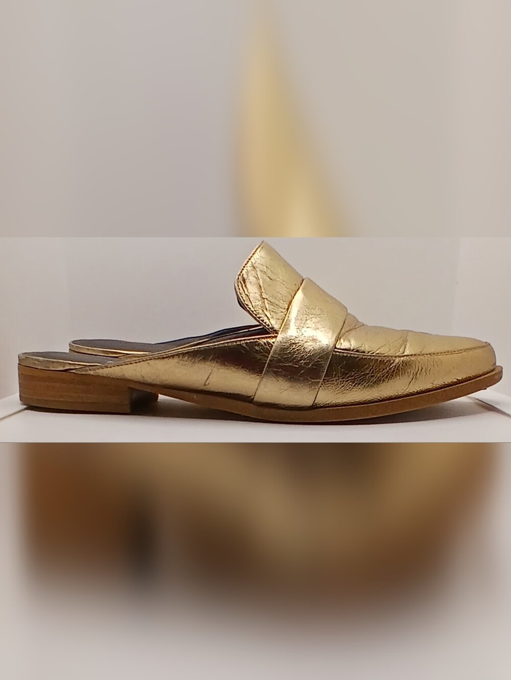 Rebecca Minkoff Metallic Gold Leather Pointed-toe Mule Loafers - Picture 2 of 7